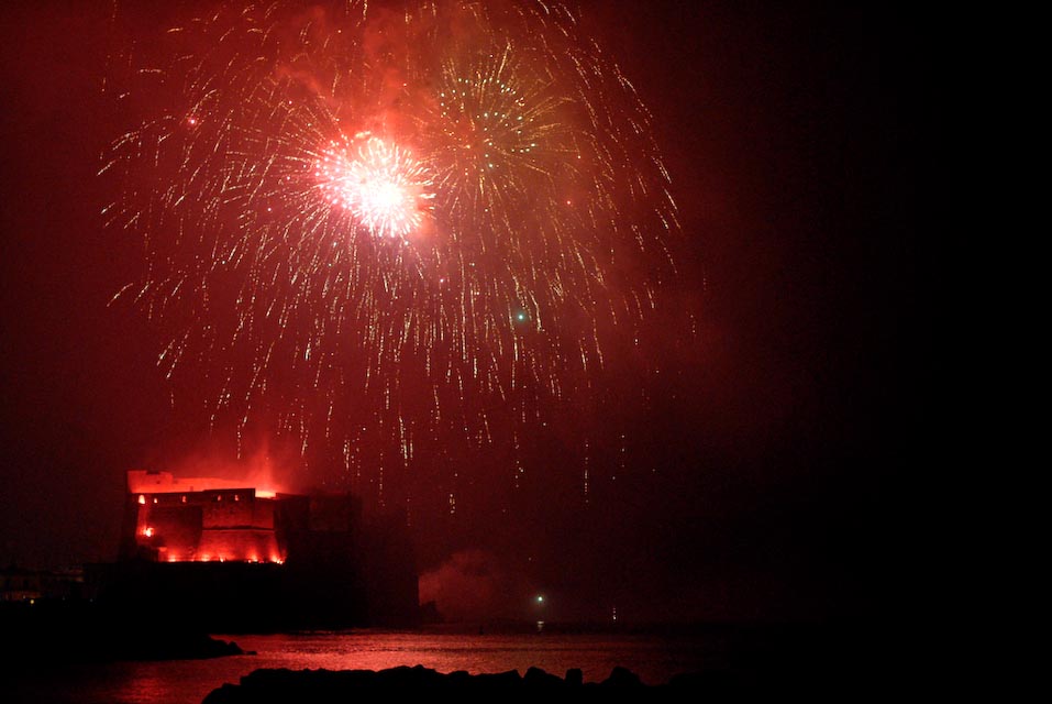 Fireworks on Castel dell'Ovo, Naples, Italy