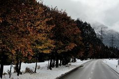 first snow on the road