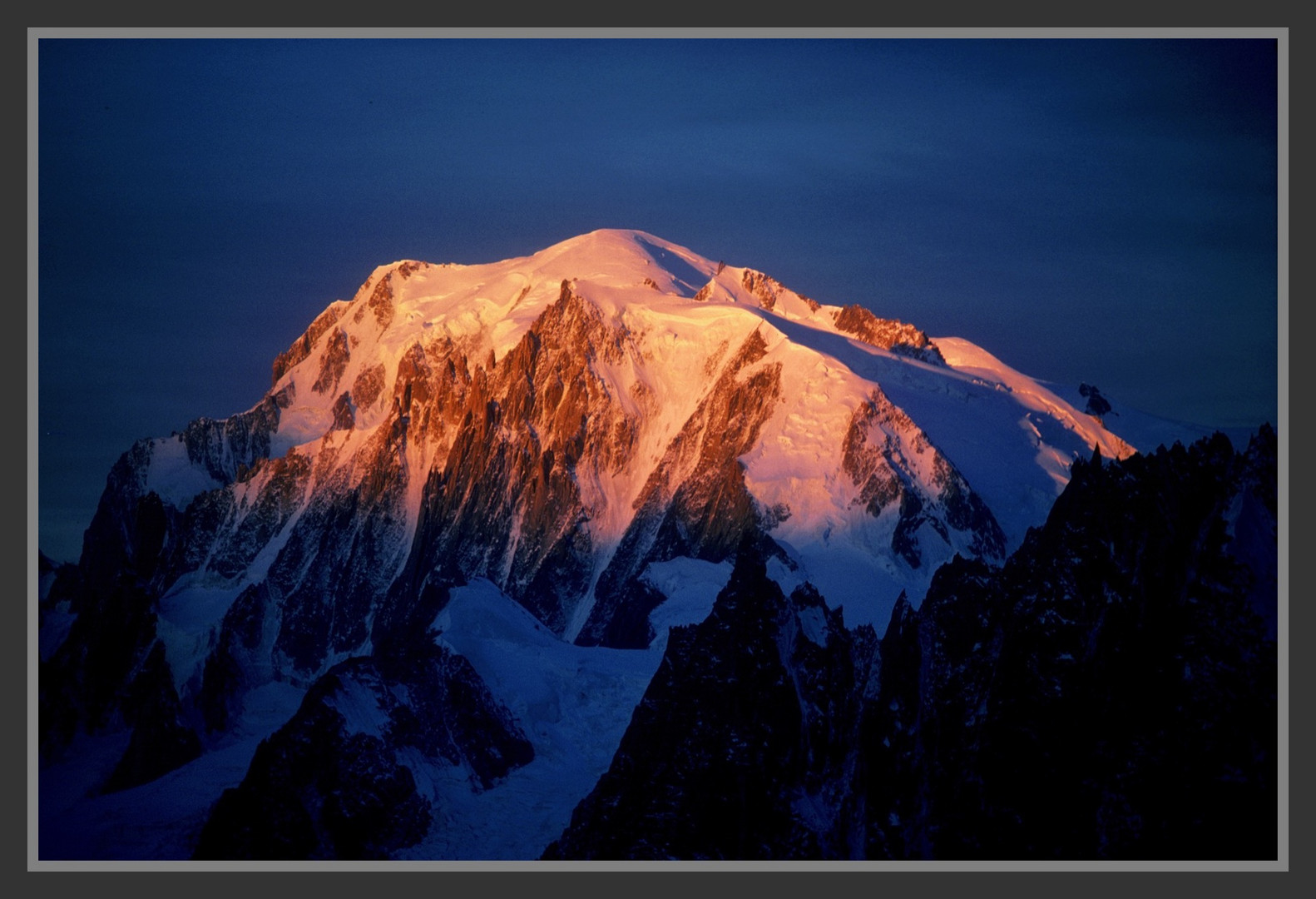 First sunlight  on east side of Mont Blanc, Chamonix.