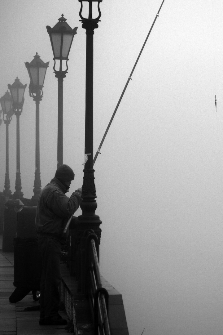 fischen bei nebel