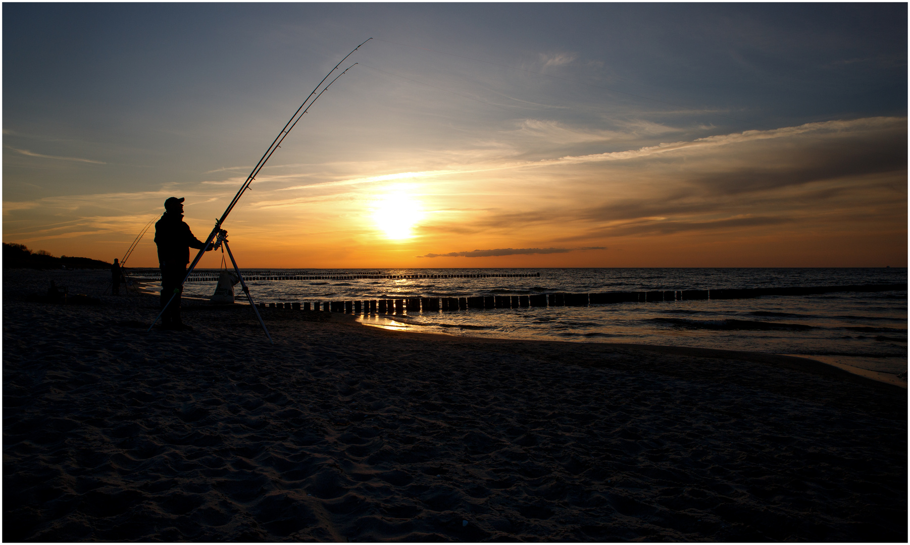 Fischen bei Sonnenuntergang