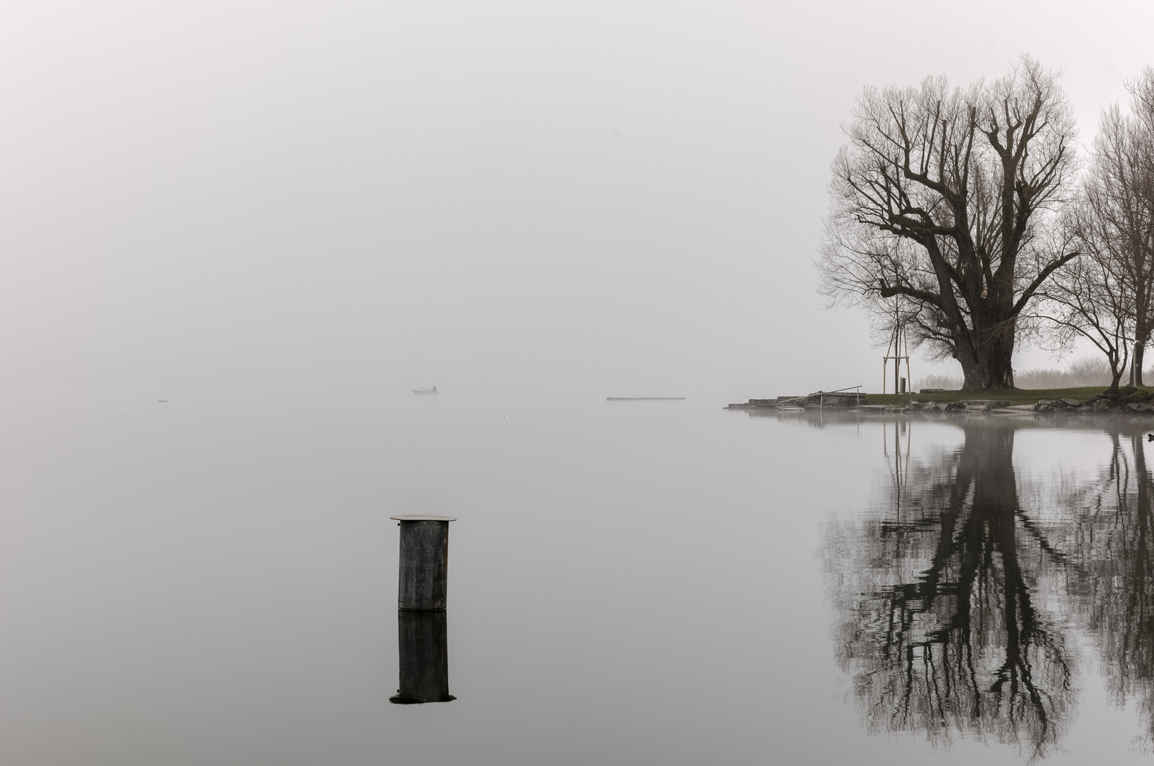 Fischer am Pfäffikersee im spätherbstlichen Nebel