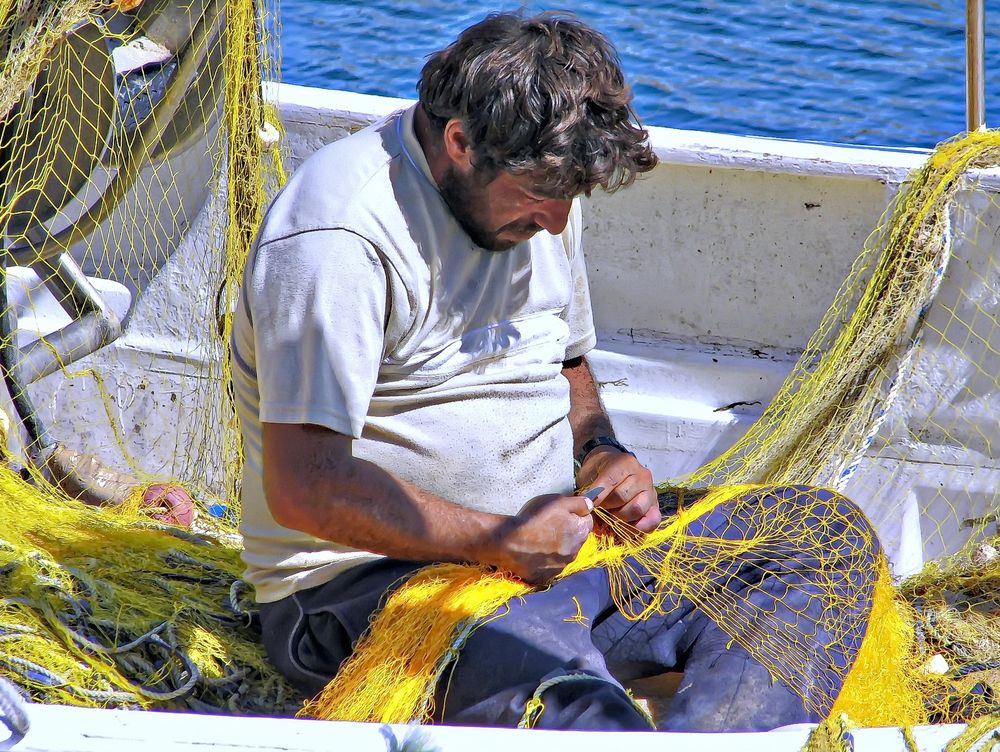 Fischerarbeit im Wasser