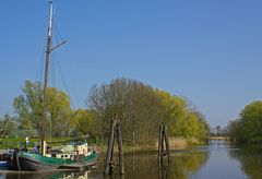 Fischerboot an einem Seitenarm der Elbe bei Jork