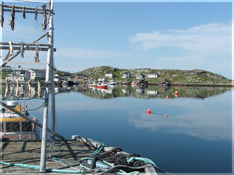 Fischerdorf in Nordnorwegen mit Stockfisch