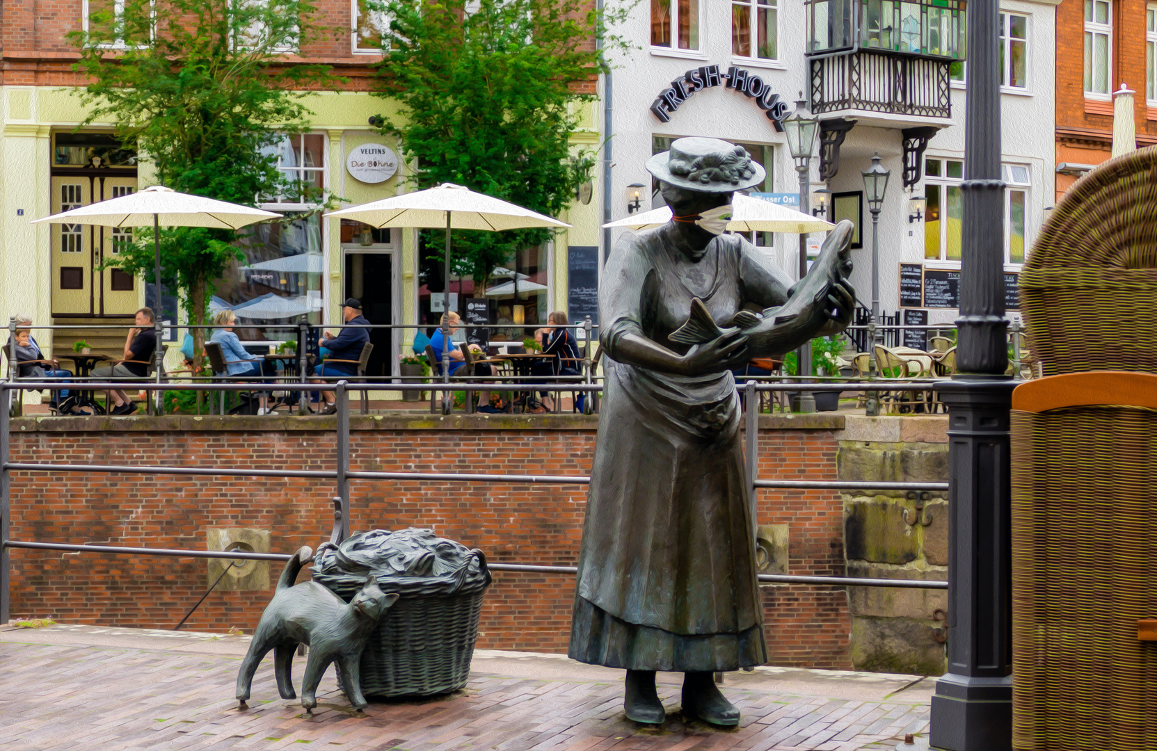 Fischfrau am Hansehafen Stade