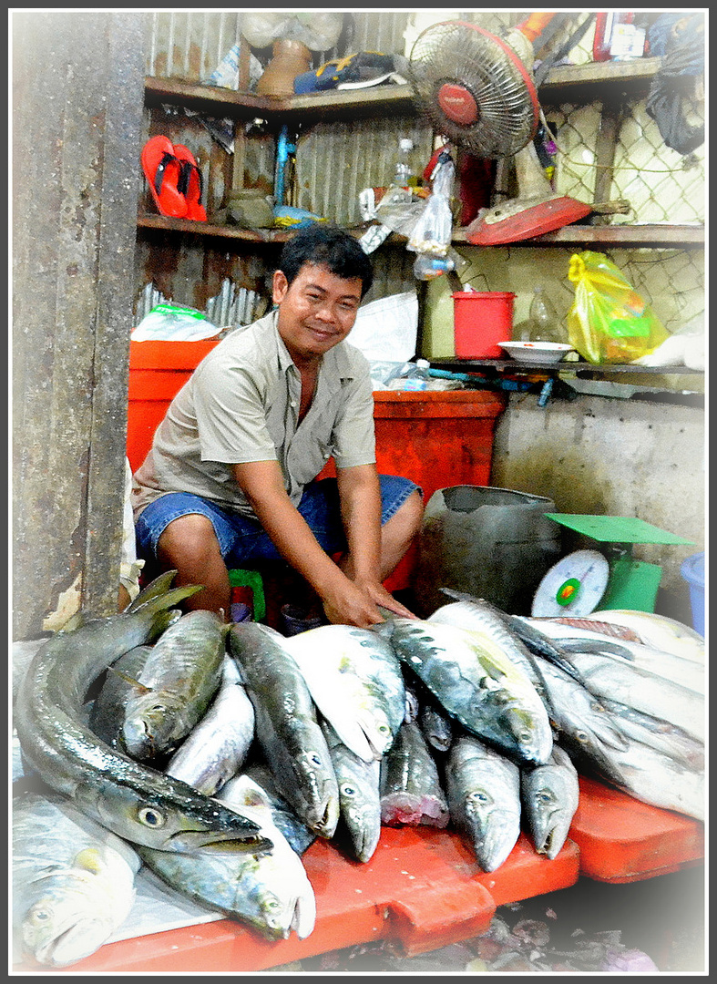 Fischhändler in Sihanoukville ( Kambodscha )