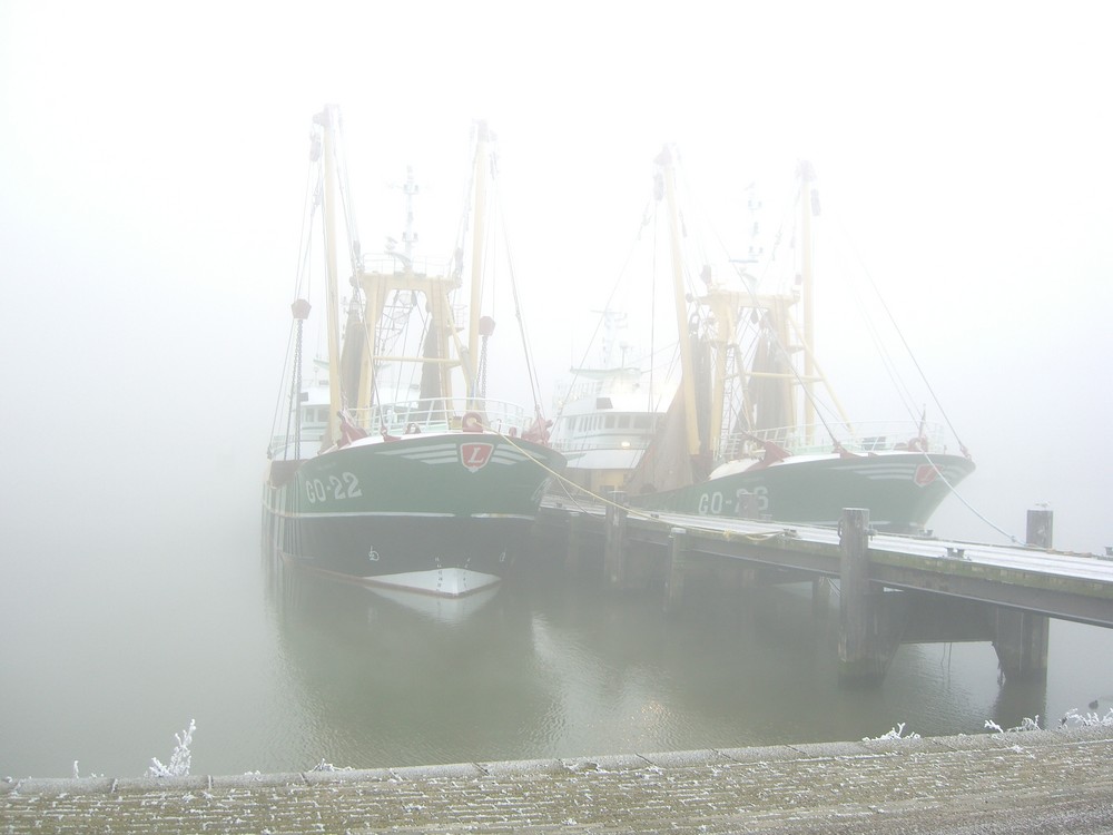 Fischkutter im Nebel