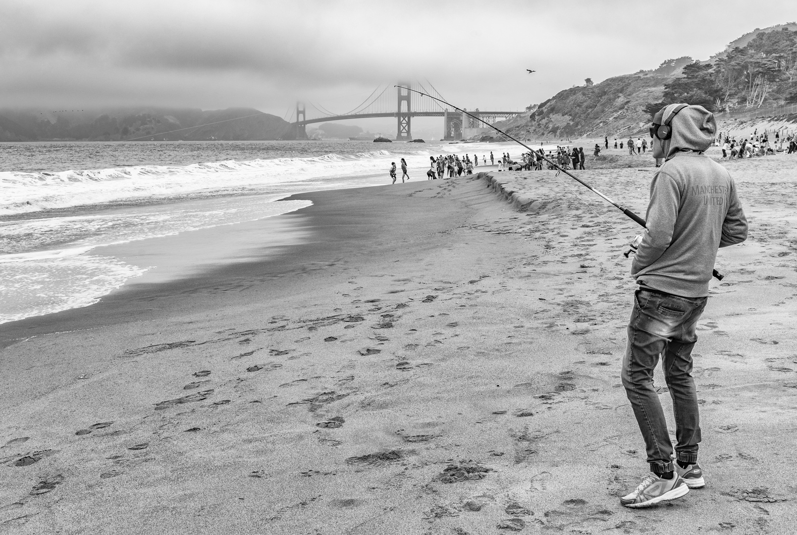 fisherman baker beach Foto & Bild usa, monochrome, fisherman Bilder auf