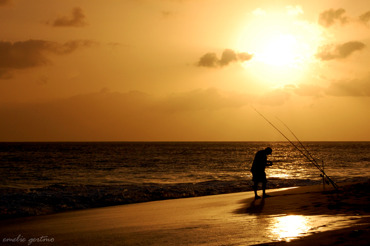 Fisherman in sunset