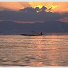 Fisherman on Inle Lake at sunset