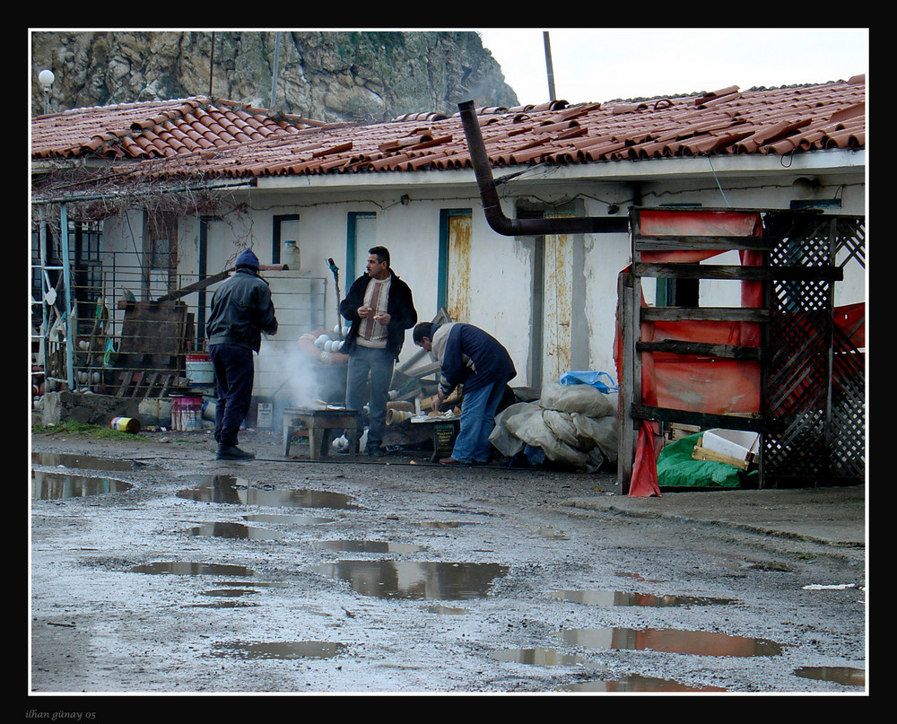 fishermen at lunch