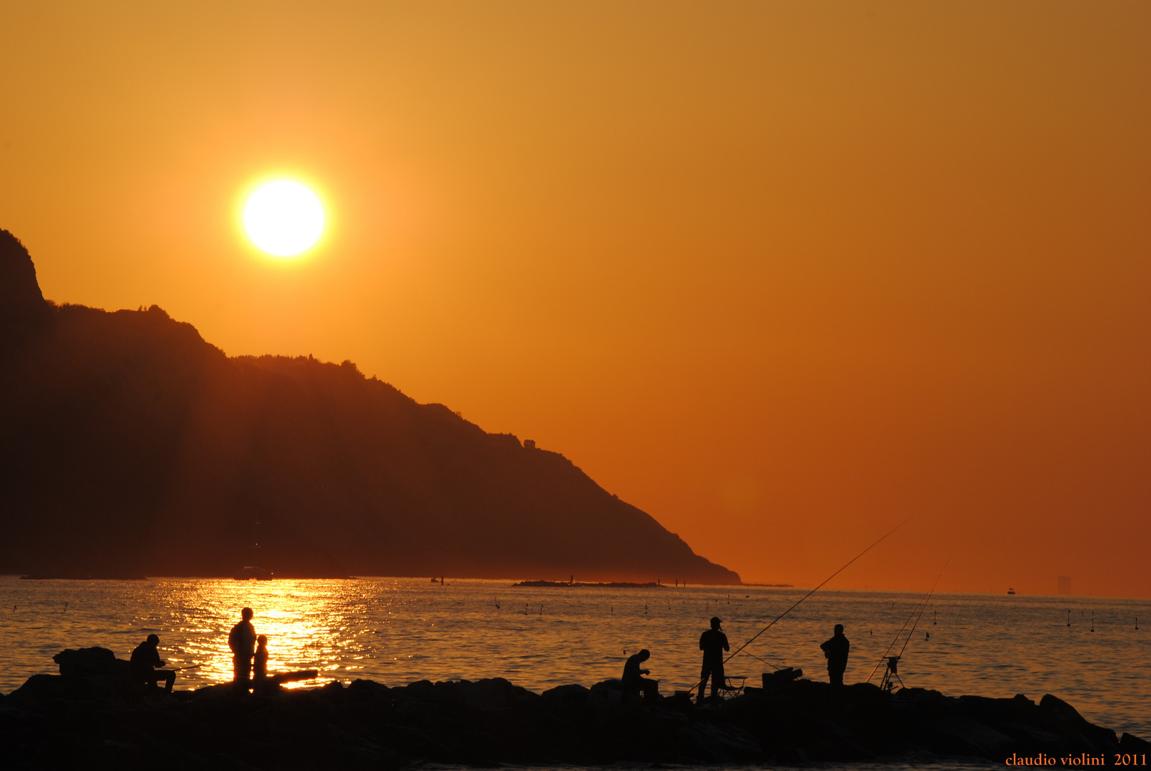 fishing at sunset