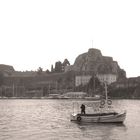 Fishing boat near old fortress of Corfu