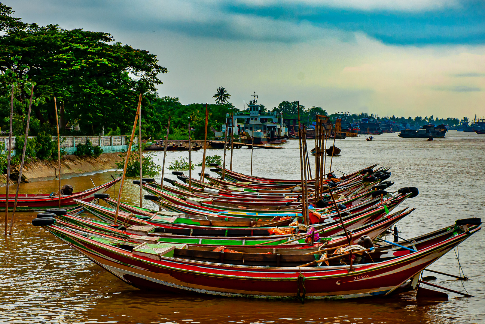 Fishing boats at the other river side