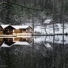 Fishing Huts On Winter Lake