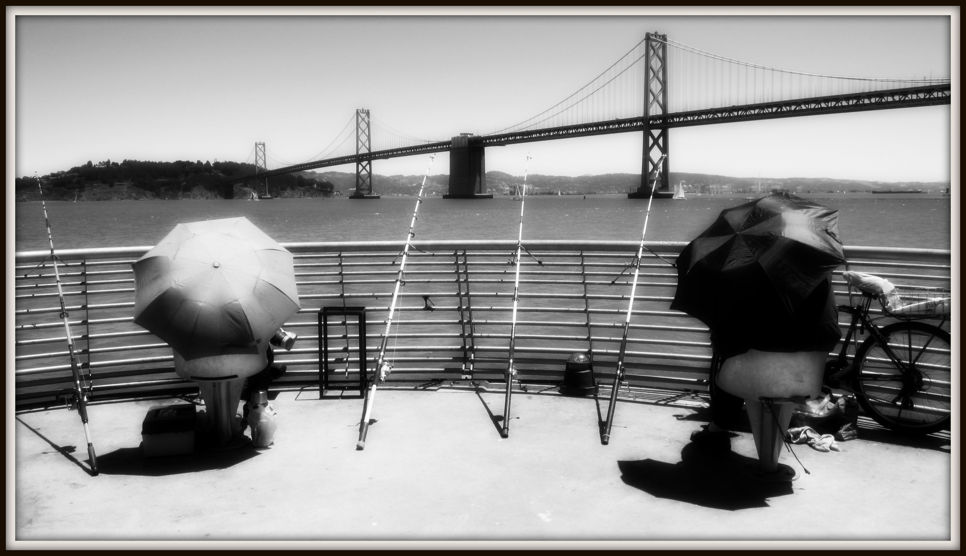 Fishing Umbrellas in front of the San Francisco Bay Bridge (2010)