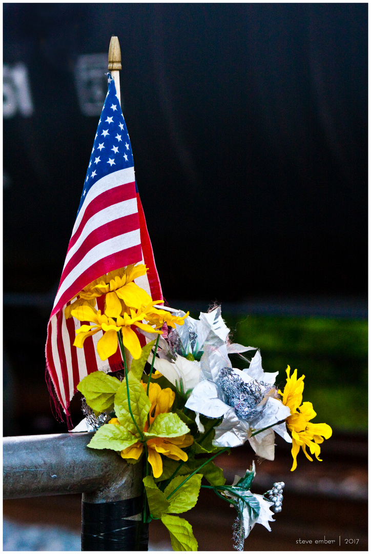 Flag, Flowers, Freight Train