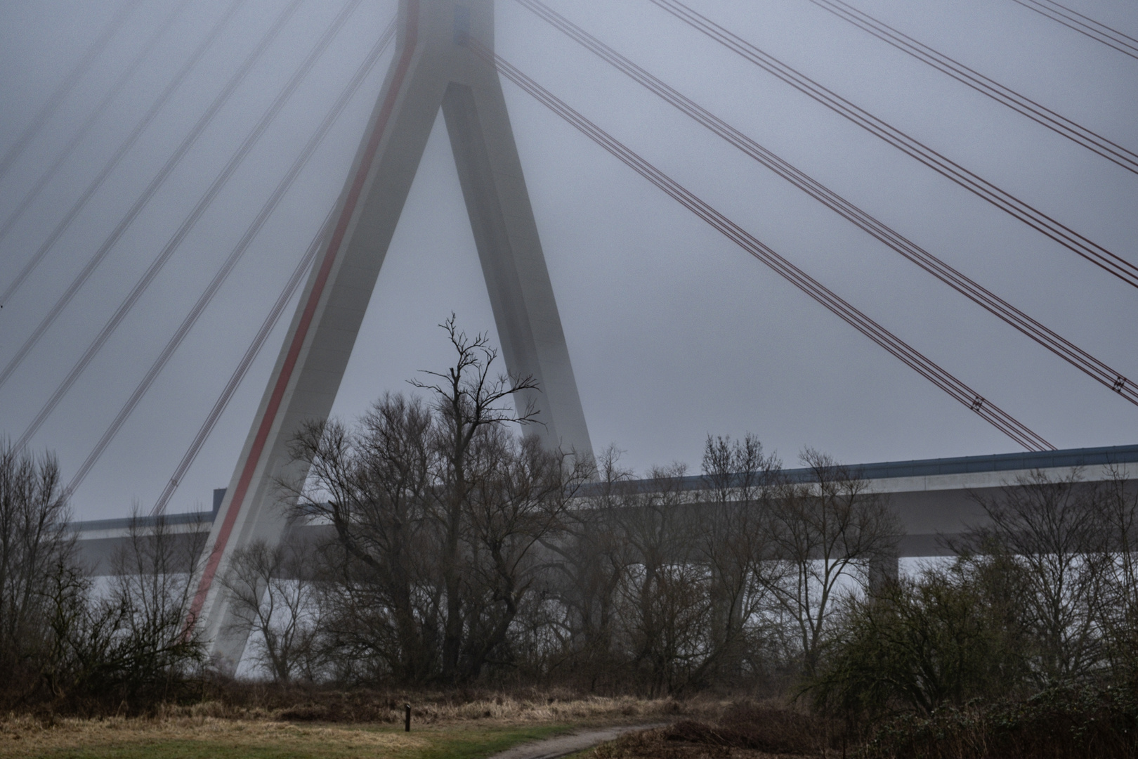 Fleher Brücke A46 Düsseldorf im Nebel