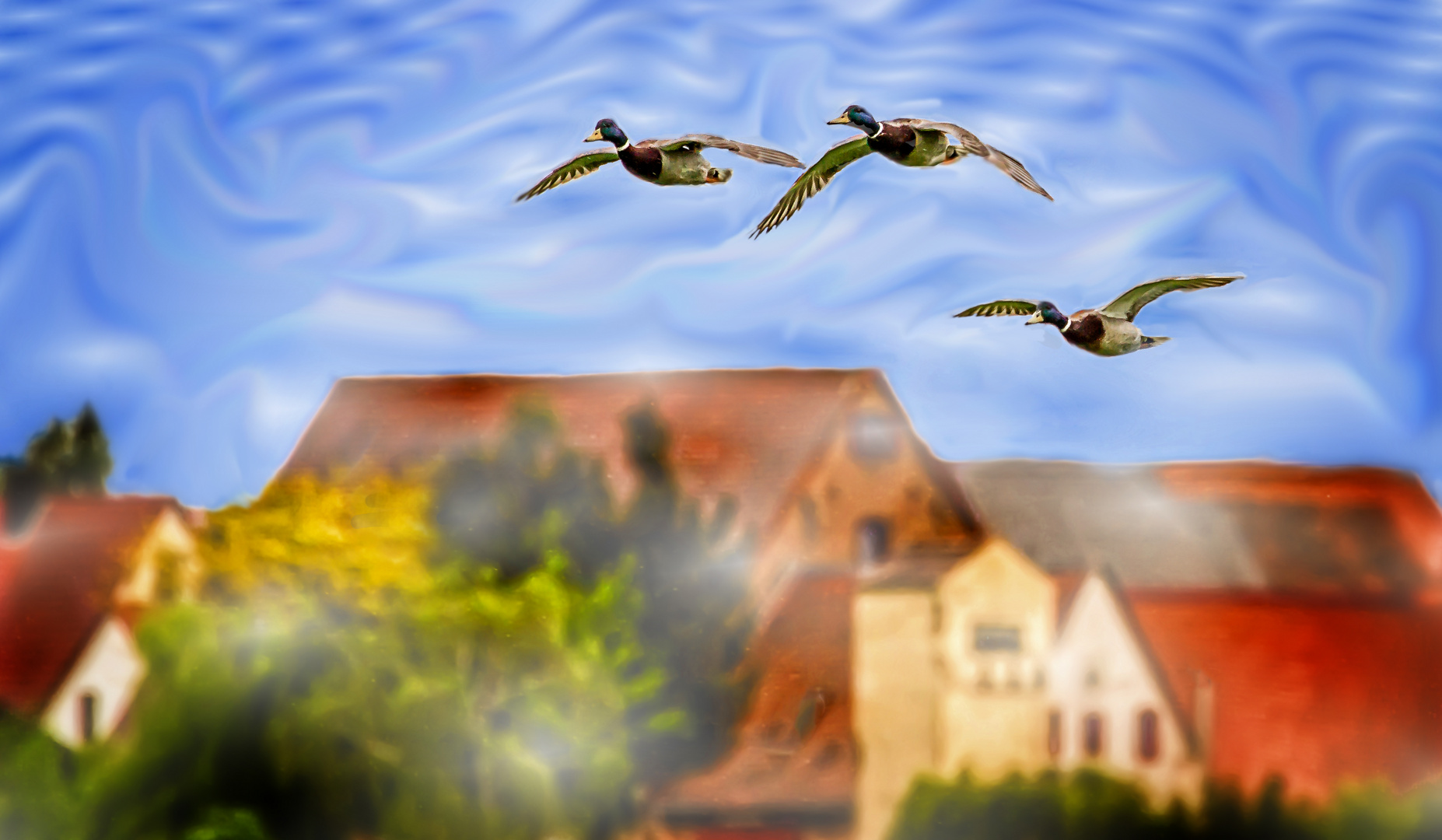 "FLIEGENDE ENTEN" - nenn ich dieses "Fast gemalt" - Bild