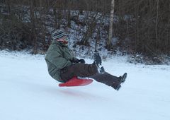 Fliegender Steffen auf dem Zipfelbob