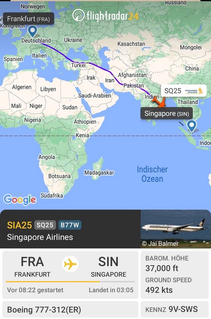 Flightradar nach Singapur