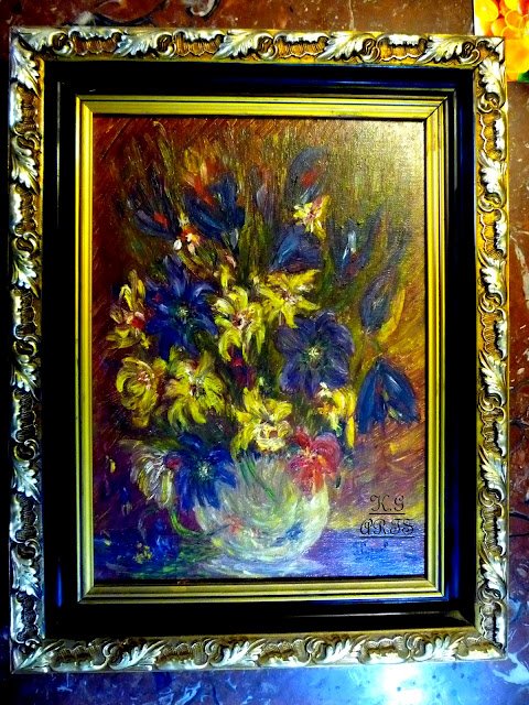 FLOWERS IN VASE-;LIFE STILL-KORNELIUS OIL WORK