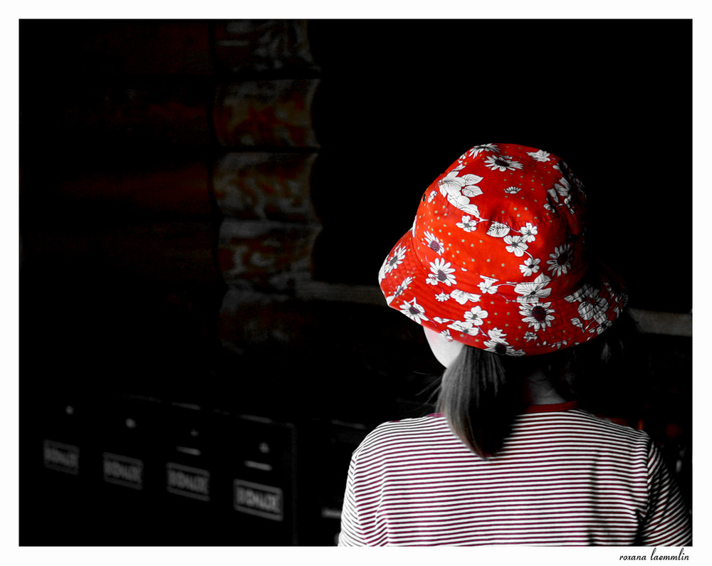 flowery red hat