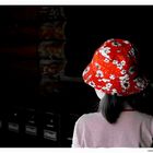 flowery red hat