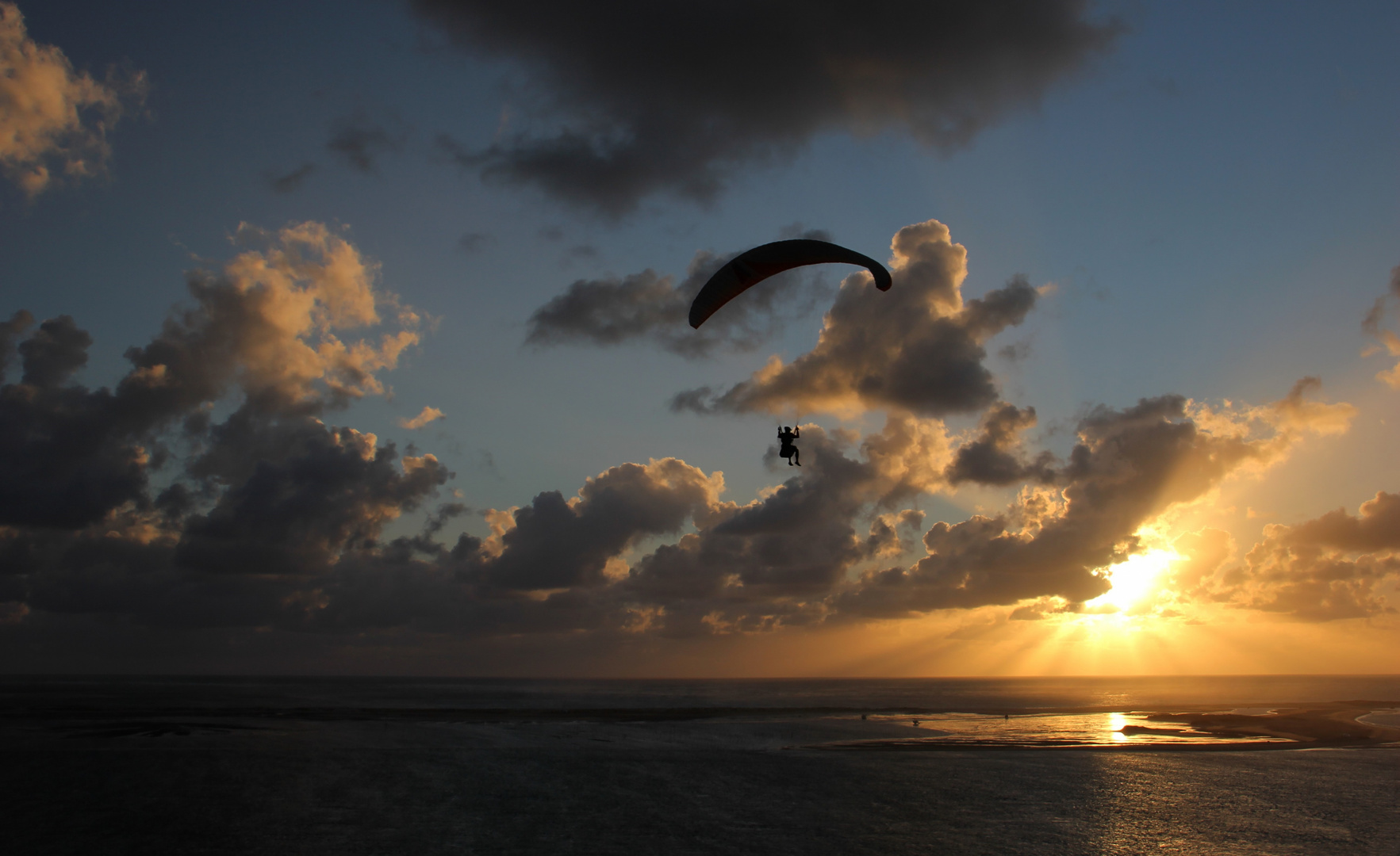 Flug in der Abenddämmerung