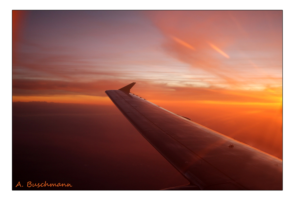 Flug mit dem Sonnenuntergang