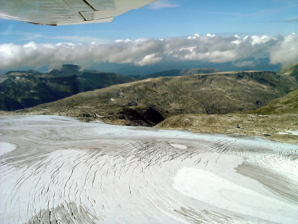 Flug über den Folgefonn-Gletscher, Norwegen