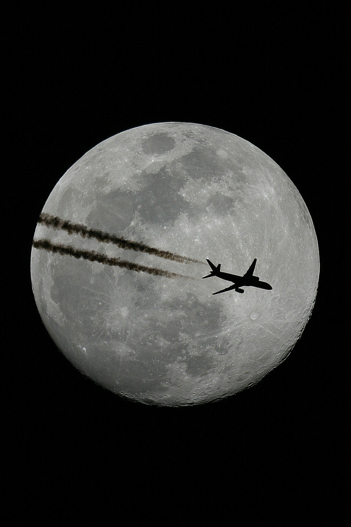 Flugzeug vor dem Mond