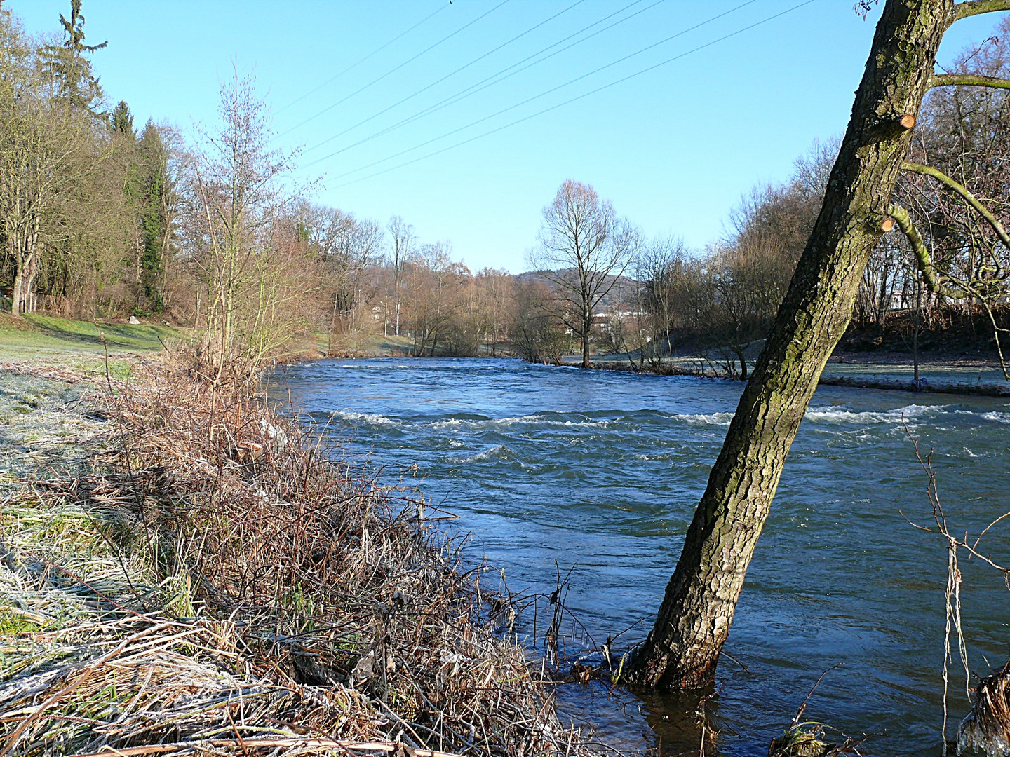 Fluss (Wiese) Im Winter mit Hochwasser