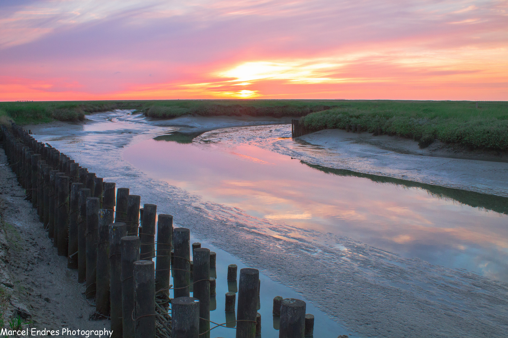 Flusslauf in Westerhever bei Sonnenuntergang