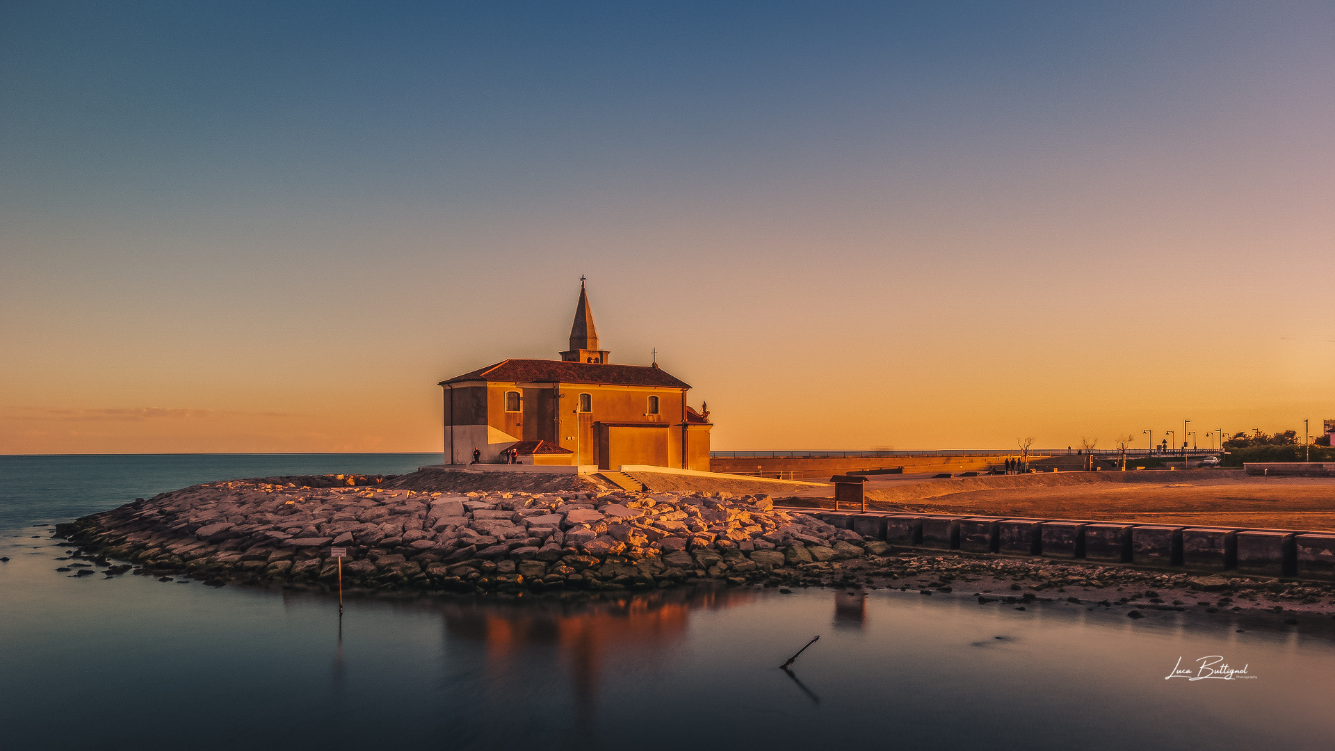 Flying over Caorle at sunset