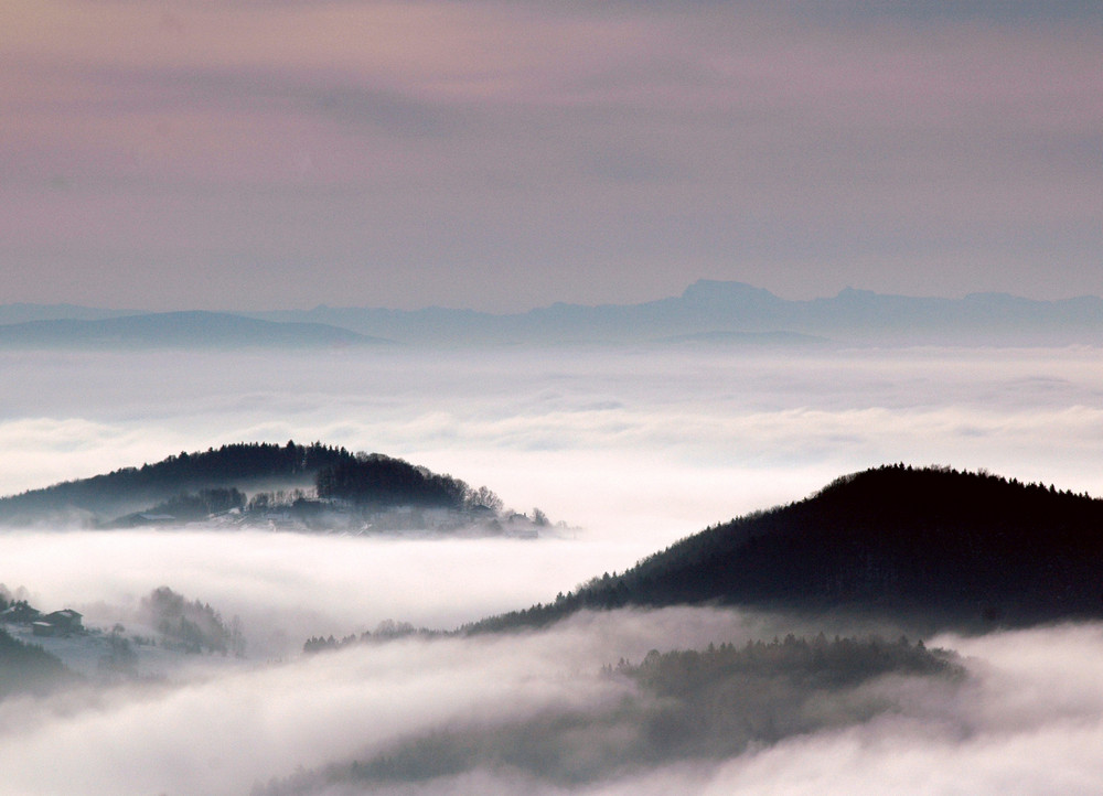 Föhn_Blick über Nebelwolken zu den Alpen