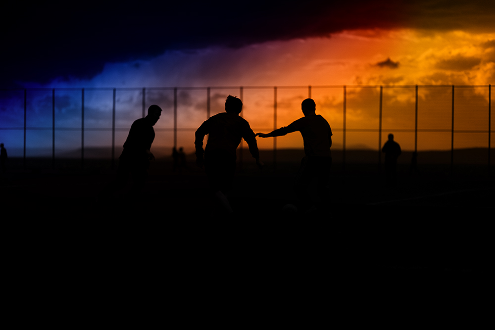 Football at sunset