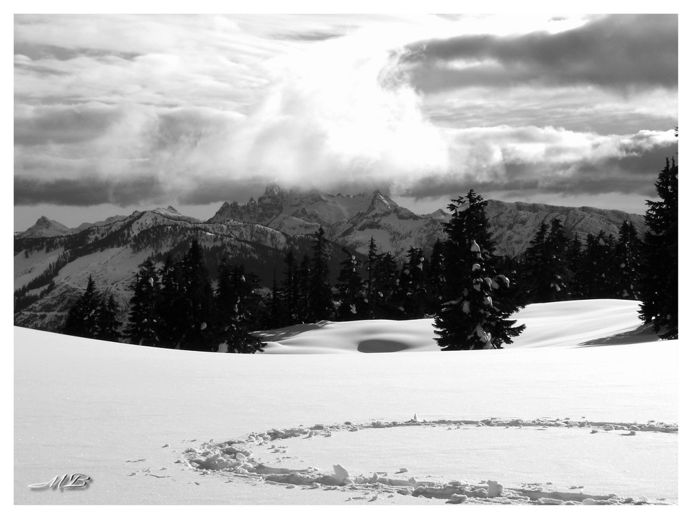 Footsteps in untouched snow