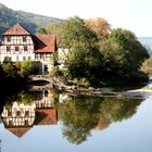 Forchtenberg " Wehr des Kochers mit alter Mühle im Herbst"