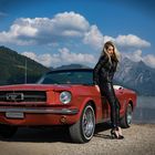 Ford Mustang and Denisa by the lake