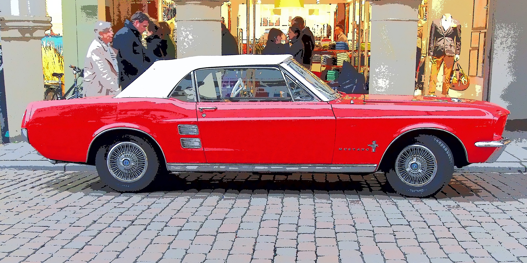 Ford Mustang und Altstadt Münster in Pop Art