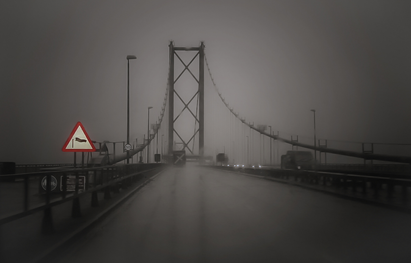 Forth Road Bridge in heavy rainstorm