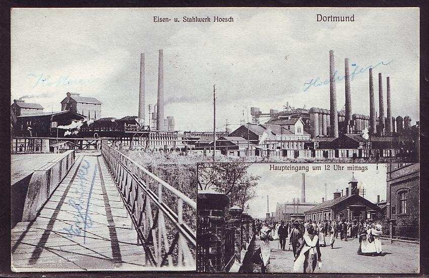 Foto von antiker Postkarte (Stahlwerk Hoesch um 1900)