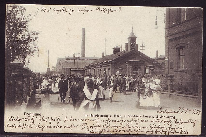 Foto von antiker Postkarte (Stahlwerk Hoesch um 1909) -02-