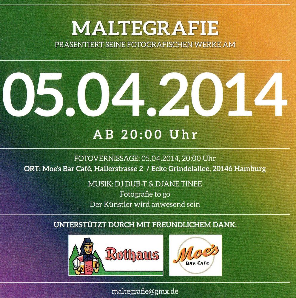 Fotoausstellung Heute im Moes Bar ab 20`h am 5.4.2014 Hamburg