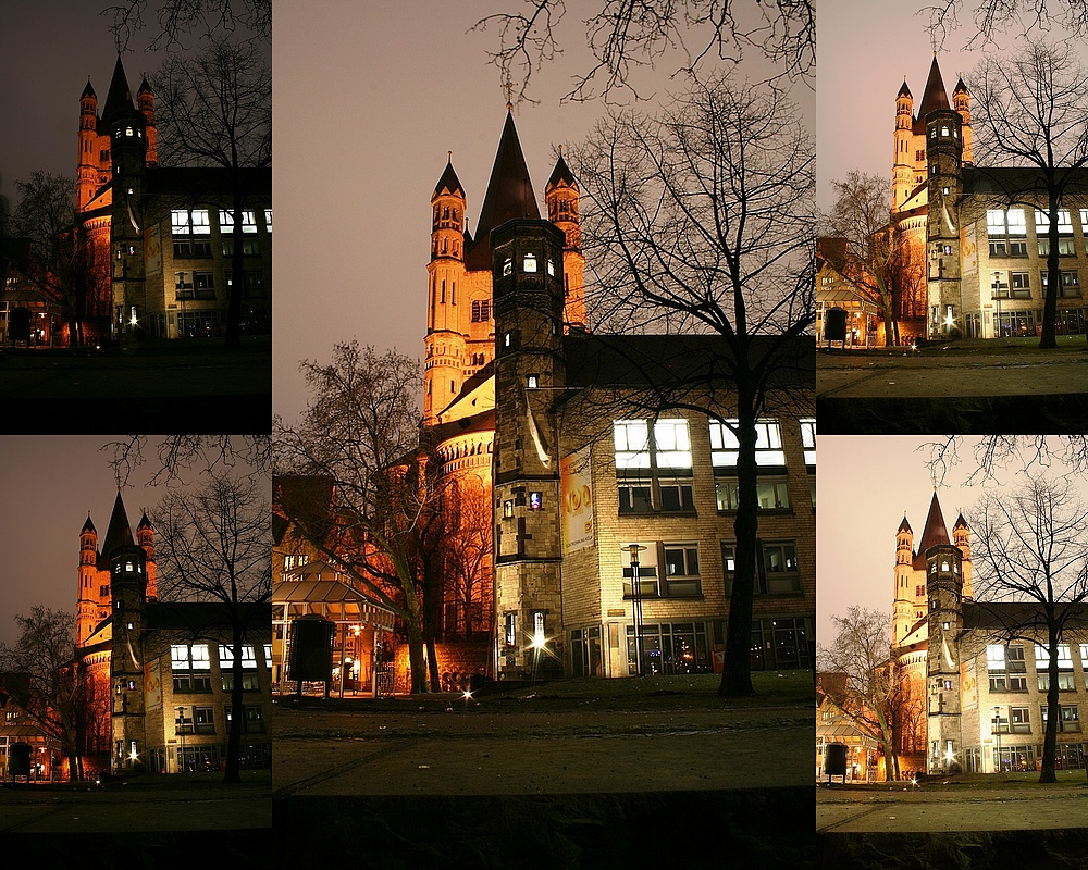 Fotocollage - Turm vom Stapelhaus vor der Kirche Gross Sankt Martin (24.02.2012)