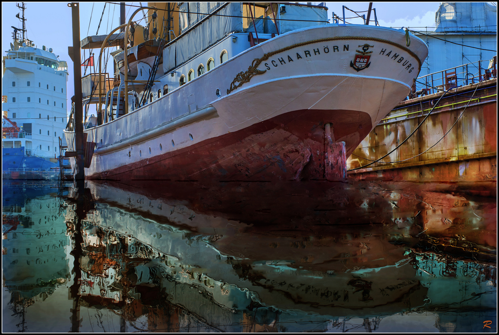 FOTOMALEREI: Dampfschiff Schaarhörn im Dock...