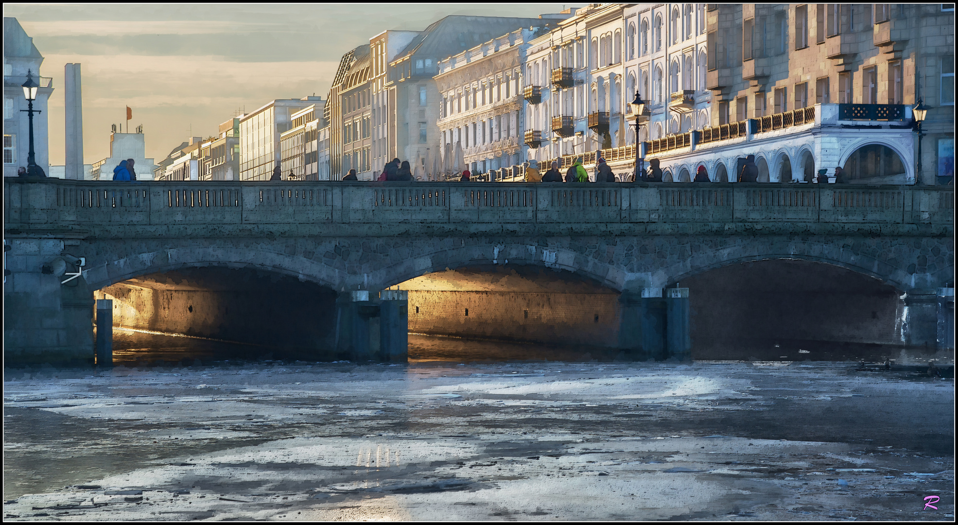 Fotomalerei: Eisgang bei der Reesendamm-Brücke...