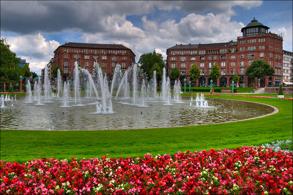 fountain with flowers